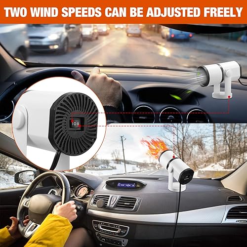 Miniatura 4 de Datanly Calentador portátil de automóvil de 12 V que se conecta al encendedor de cigarrillos, descongelador para parabrisas de automóvil, 150 W,