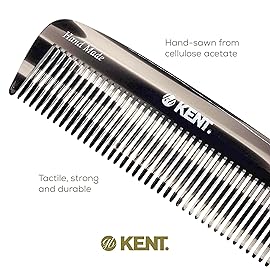 Kent 12T G Wide Tooth Detangling and Grooming Comb - Handmade Pocket Comb for Thick, Curly, Wavy Hair - Large Tooth Hair Detangler for Beard and Mustache - Saw-Cut and Hand Polished
