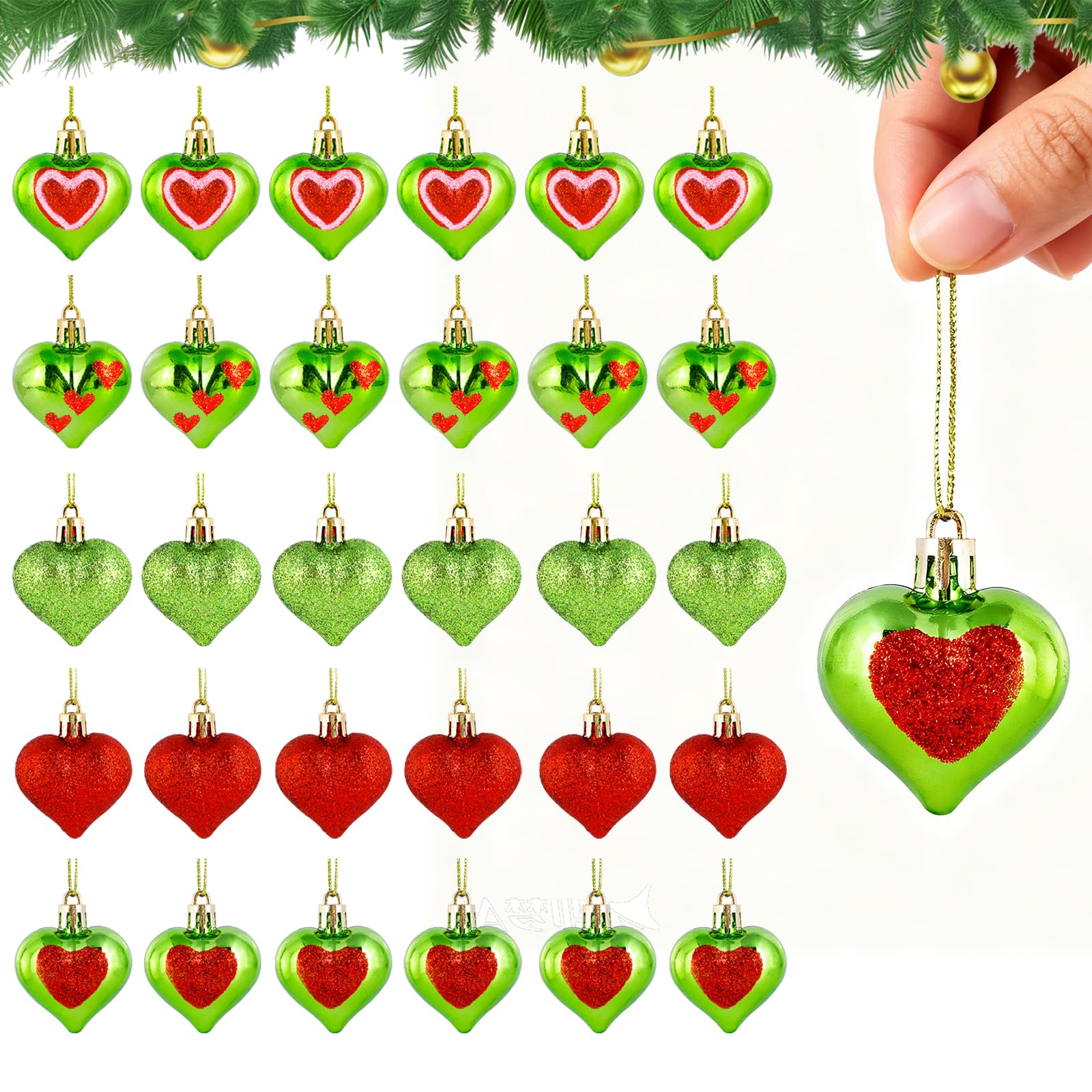 30 décorations de Noël en cœur vert citron de 4,6 cm pour vos tables de fête