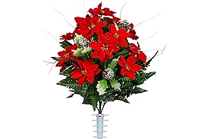 Christmas Flowers for Cemetery Vase: Festive Poinsettias Adorned with Sparkly Snow