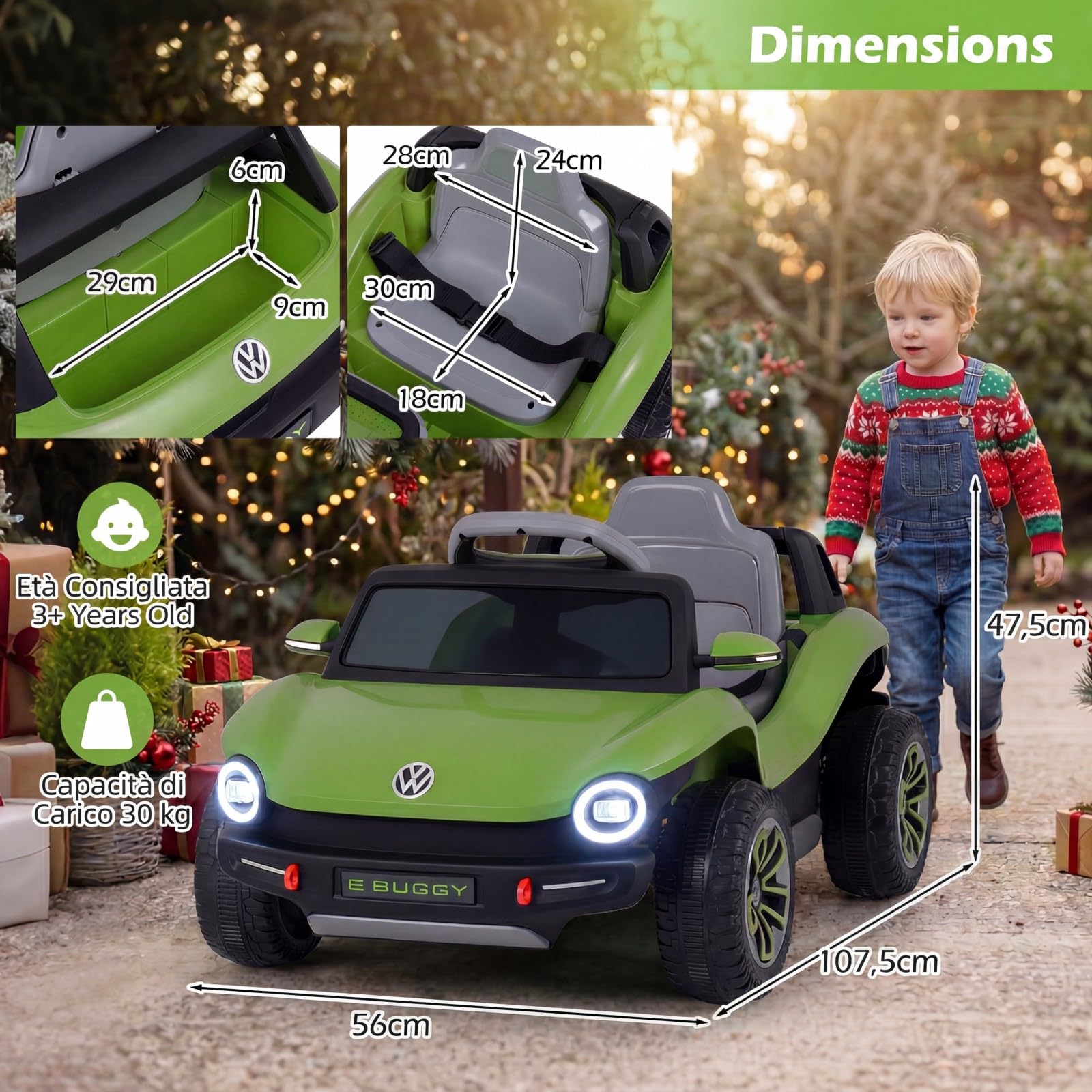 COSTWAY Volkswagen 12V Macchina Elettrica per Bambini con Telecomando, Velocità Regolabile, Auto Cavalcabile con Musica Vano Portaoggetti e Ruote Ammortizzanti, per Bambini 3+ Anni (Verde)
