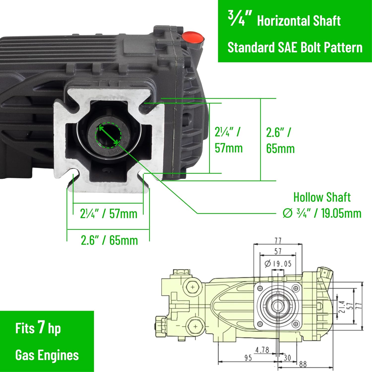 Canpump CT 1085 G: 1000 psi @ 8.45 US gpm Pressure Washer Pump, 3/4-inch Horizontal Gas Shaft, High Flow Triplex Pump