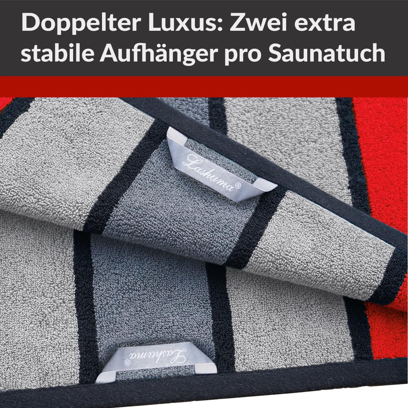 Lashuma großes Saunahandtuch 85x200 cm, Stockholm XXL Saunatuch Rot Beige | 480 GSM Frottee aus 100 % Baumwolle, saugstark und weich, für Damen und Herren, geeignet für Sauna, Wellness und Bad