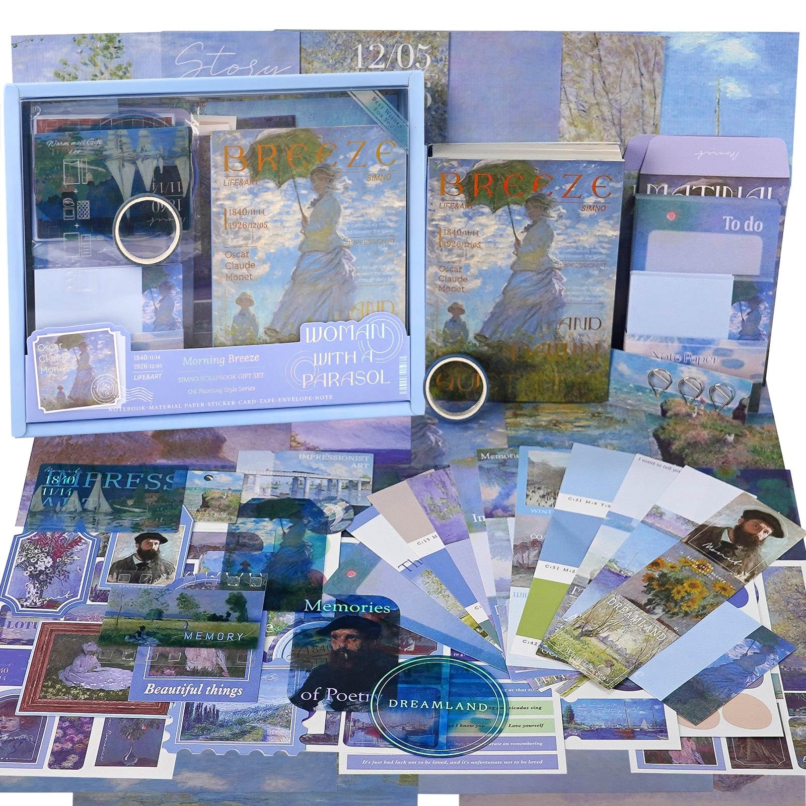 Funto Scrapbooking-Kit (116 Stück), Ölgemälde-Serie - Morgenbrise, ideal für Bullet-Scrapbooking-Materialien, Planer, DIY-Kunst und -Kollagen