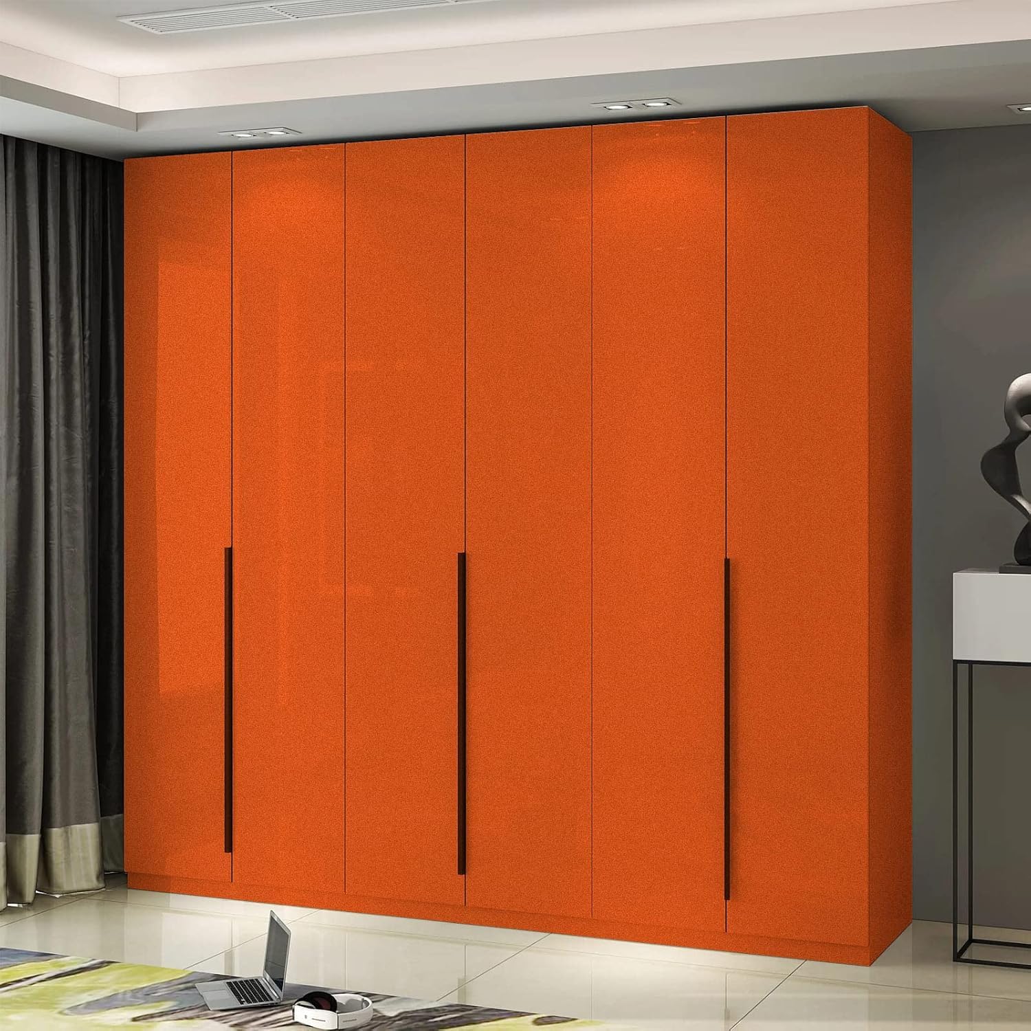 WALLNEST Orange Glossy Vinyl Peel & Stick Self Adhesive Waterproof Sticker for Living Room, Bedroom Office, Almirah, Floor, Tabletop, Wall, Fridge,& Renovation (12x144Inch) 2