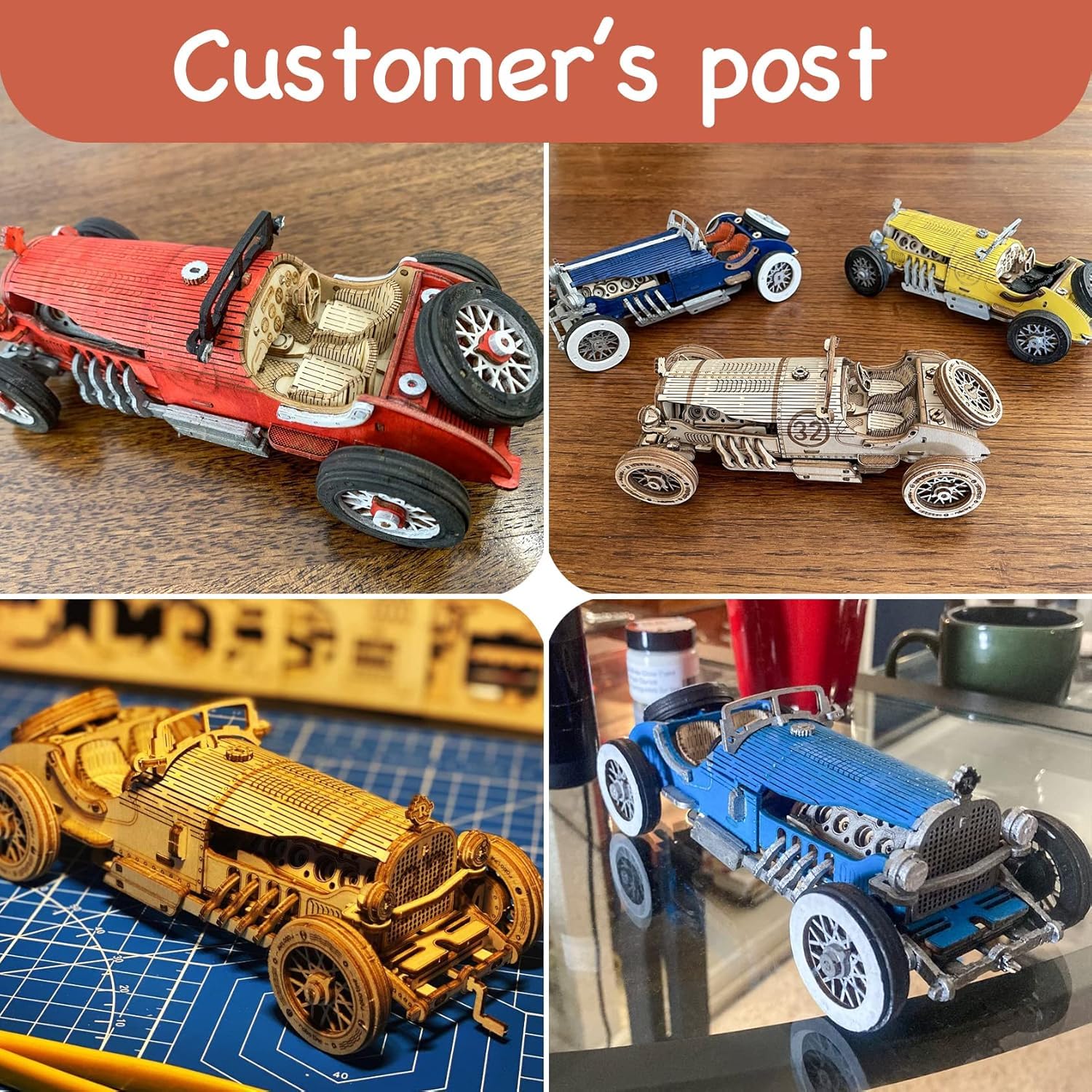 Rompecabezas de madera 3D para adultos, modelo de coche mecánico, kit de vehículos de construcción de bricolaje, juguetes para rompecabezas de cerebro, regalo para hombres y mujeres en 8