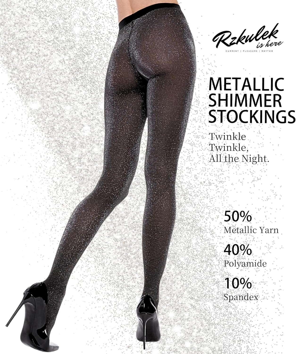 Women's Sparkly Metallic Golden Silvery Shimmer Tights 50D High Waist Glitter Pantyhose Party Evening Wear - Image 4