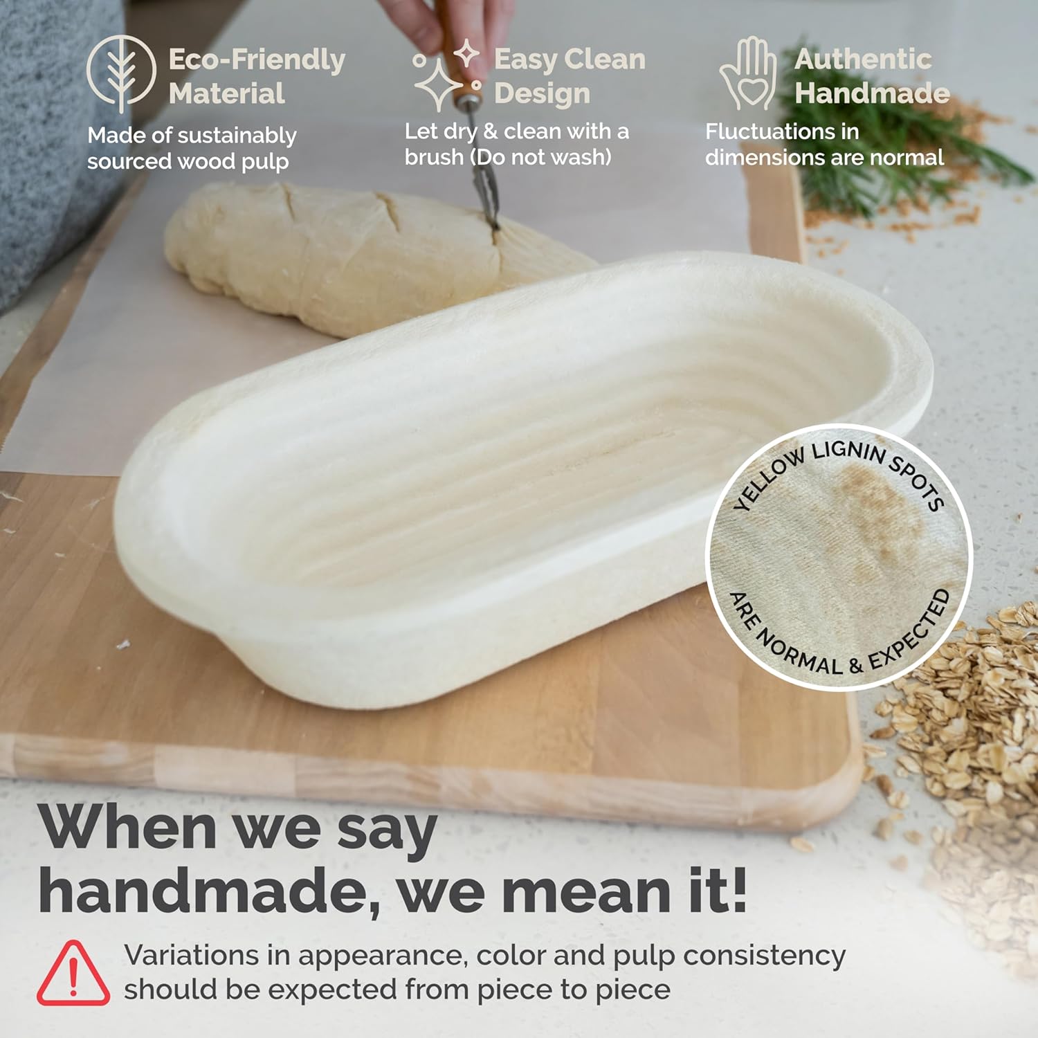 Bulka Oval 750g Groove Banneton Bread Proofing Basket Pressed Wood Pulp, Sourdough Proofing Basket - Non-Stick Batard Brotform Sourdough Bread Baking Supplies, Made in Germany. - Image 5