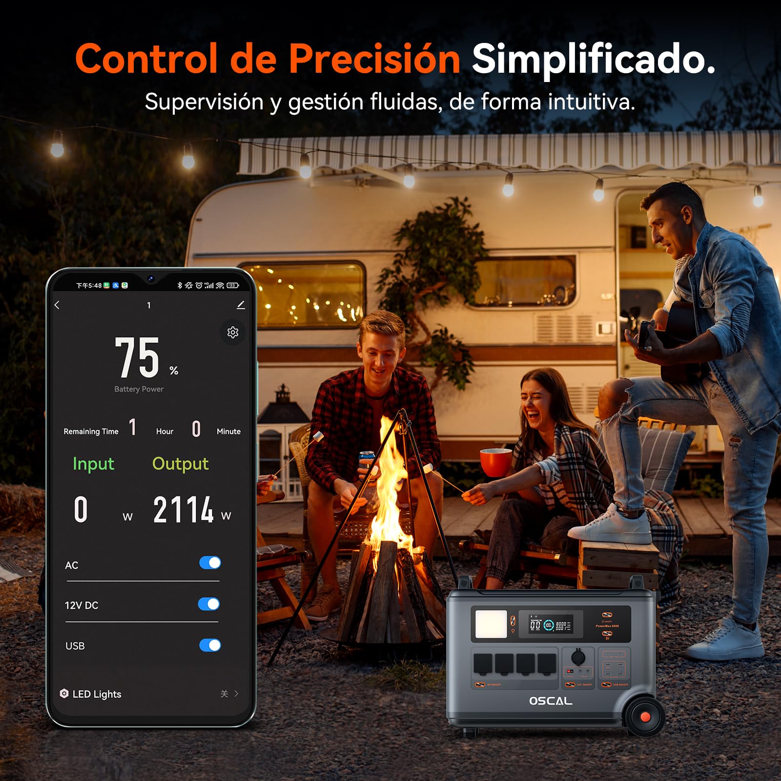 OSCAL Power Station PM6000+BP6000+PM400, 6000W Generador Solar Portátil, Batería LiFePO4 de 3600 WH, Incluye un Panel Solar de 400W y una batería Adicional de 3600 Wh.