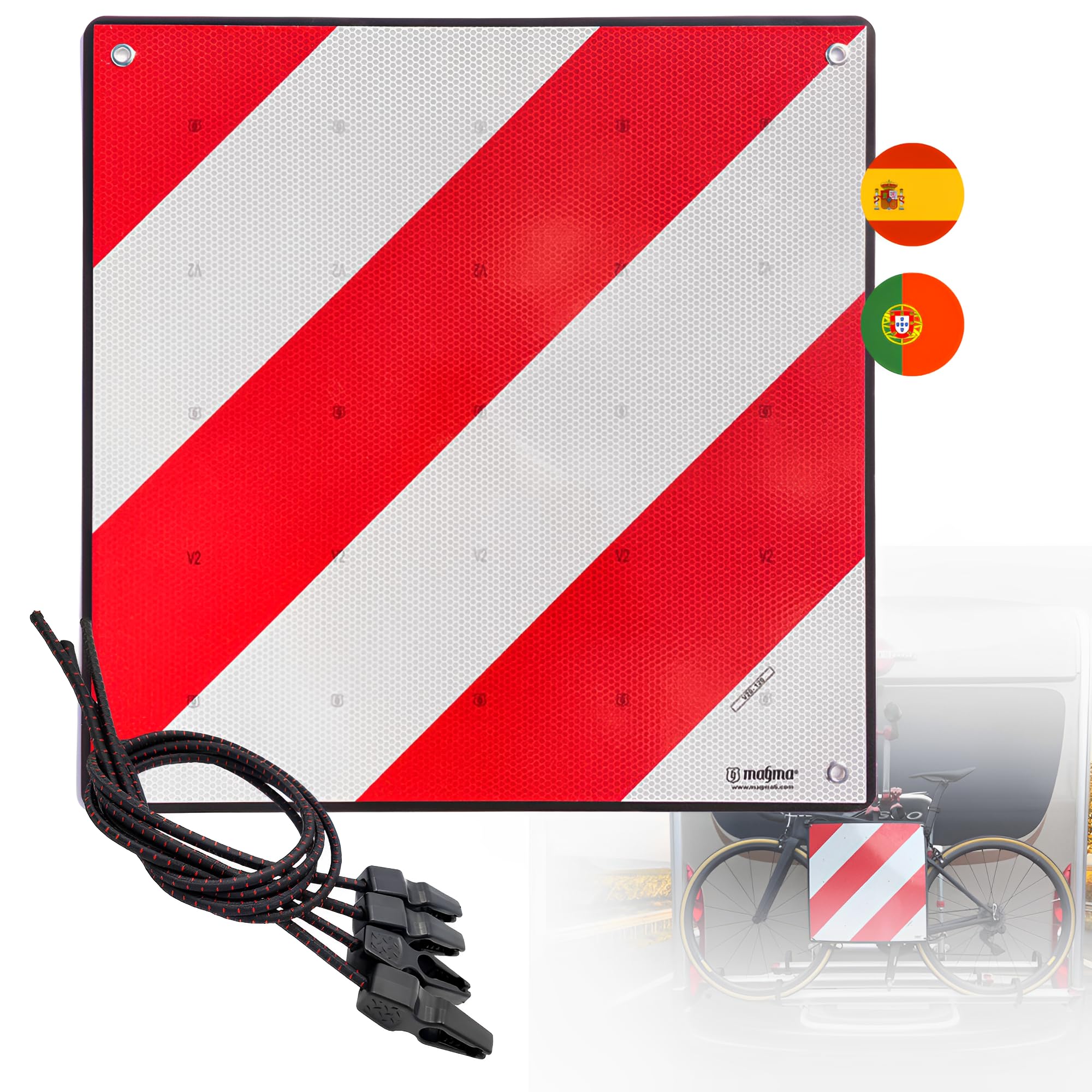 S21 SEÑALIZACIÓN Approved Flexible V-20 Plate for Bicycle Carrier | Approved V-20 Signal Outgoing Load Indicator | Sign V-20 Approved DGT