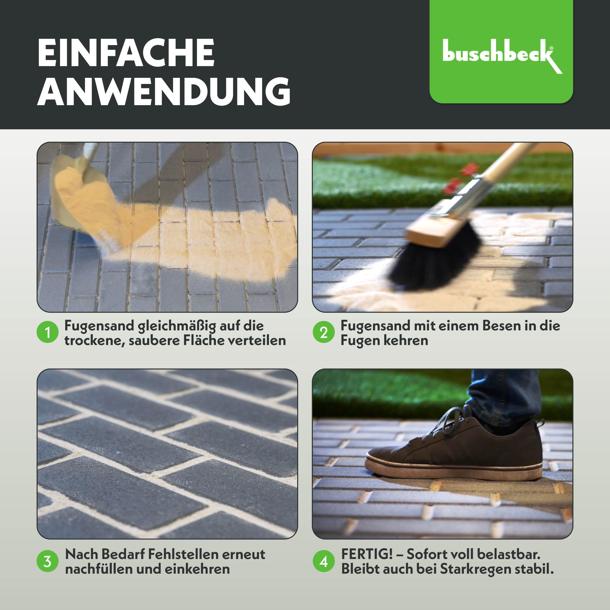 Buschbeck Fugensand 20 kg – für Pflasterfugen & Terrassen (basalt grau)
