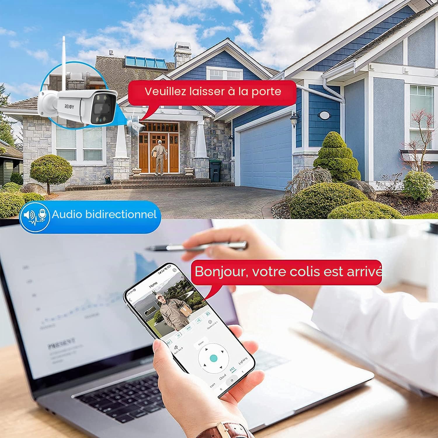 REIGY 3MP Système Surveillance WiFi Exterieure avec Spotlight, Kit Camera Videosurveillance 10CH 5MP NVR + 4X 1296P Camera, Audio Bidirectionnel Vision Nocturne Colorée Imperméable sans HDD