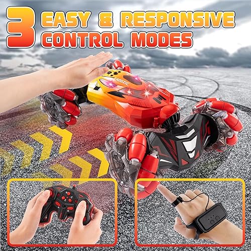 Miniatura 8 de TADOZIC Auto con sensor de gestos de control remoto 4WD, auto de acrobacias RC controlado a mano, vehículo de doble cara rotación de 360 con luz y