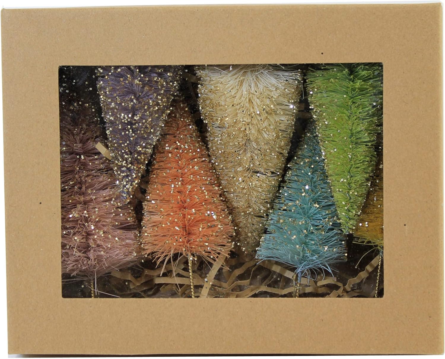 Bethany Lowe Designs Pastel Rainbow Bottle Brush Forest Retro Easter Decor, Set of 7
