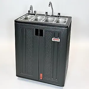 Concession Sinks - Portable Hand Wash Station with 4 Compartments, Hot & Cold Water, Stainless Steel, Free Standing