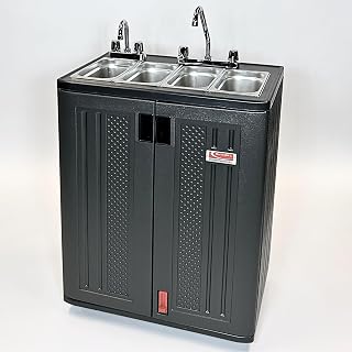 Concession Sinks - Portable Sink Hand Wash Station, 4 Compartment Basin with Hot Water, Standard Size, Food Trailer Equipment, Free Standing Utility Sink, Hand Washing Station