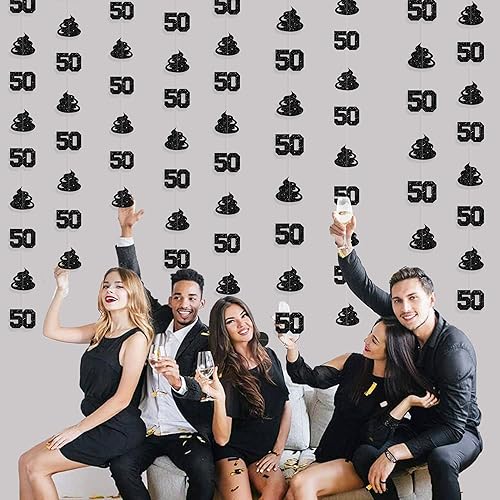 Miniatura 8 de Decoraciones negras de cumpleaños número 50, guirnalda de estrellas centelleantes con el número 50, guirnalda metálica para colgar en banderines