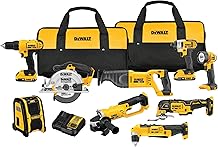 DEWALT 20V MAX Power Tools, 9 Cordless Tool Combo, Impact and Drill Driver, Oscillating Tool, Grinder,Circular and Reciprocating Saw,Right Angle Drill,Speaker,LED Light, 2 Batteries,Charger DCK940D2