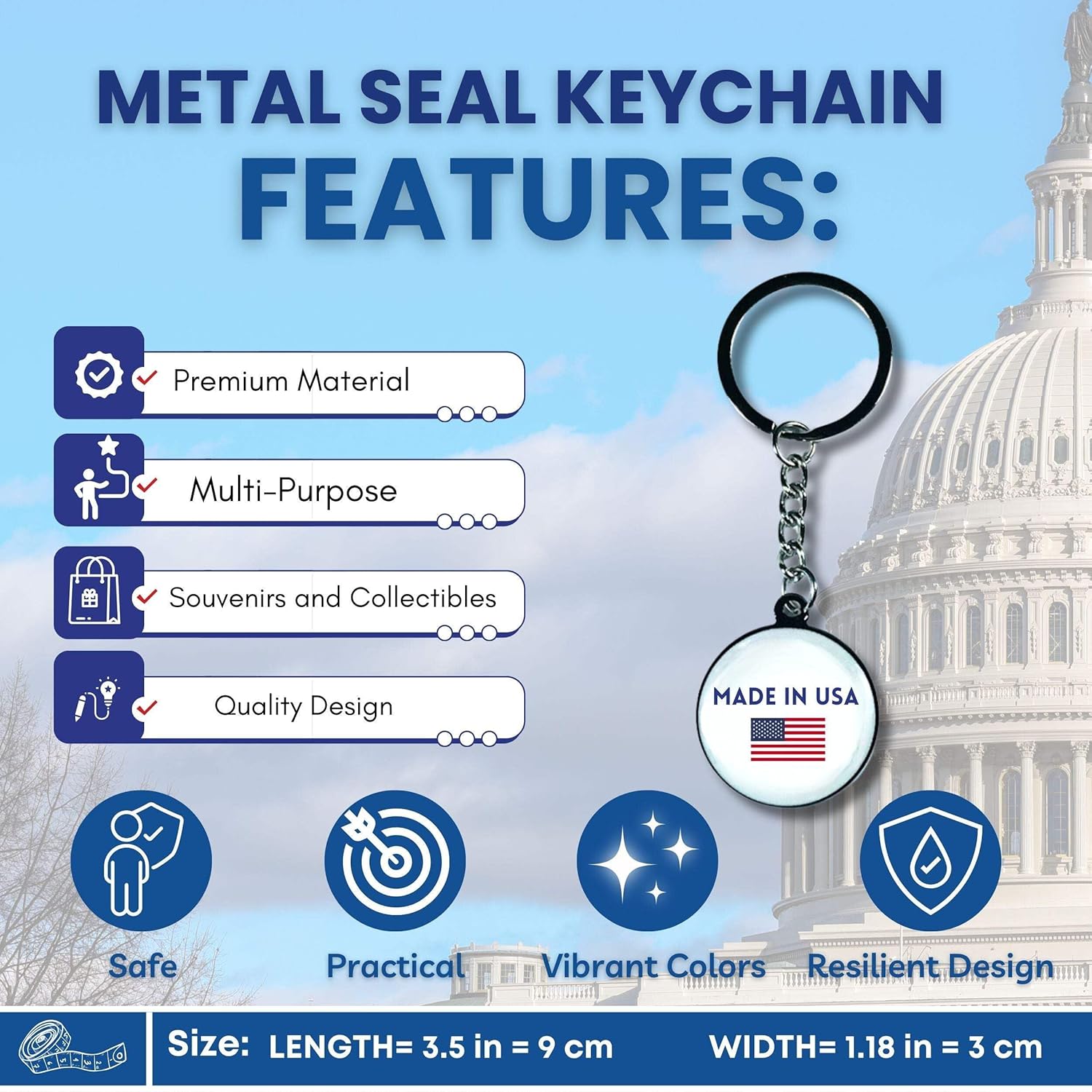 Metal Keychain - State Seal Pennsylvania - USA | 1.18-Inch (3 cm) Keychain for Bags, Keys, and More | Perfect for Showing Your State Pride - Image 4