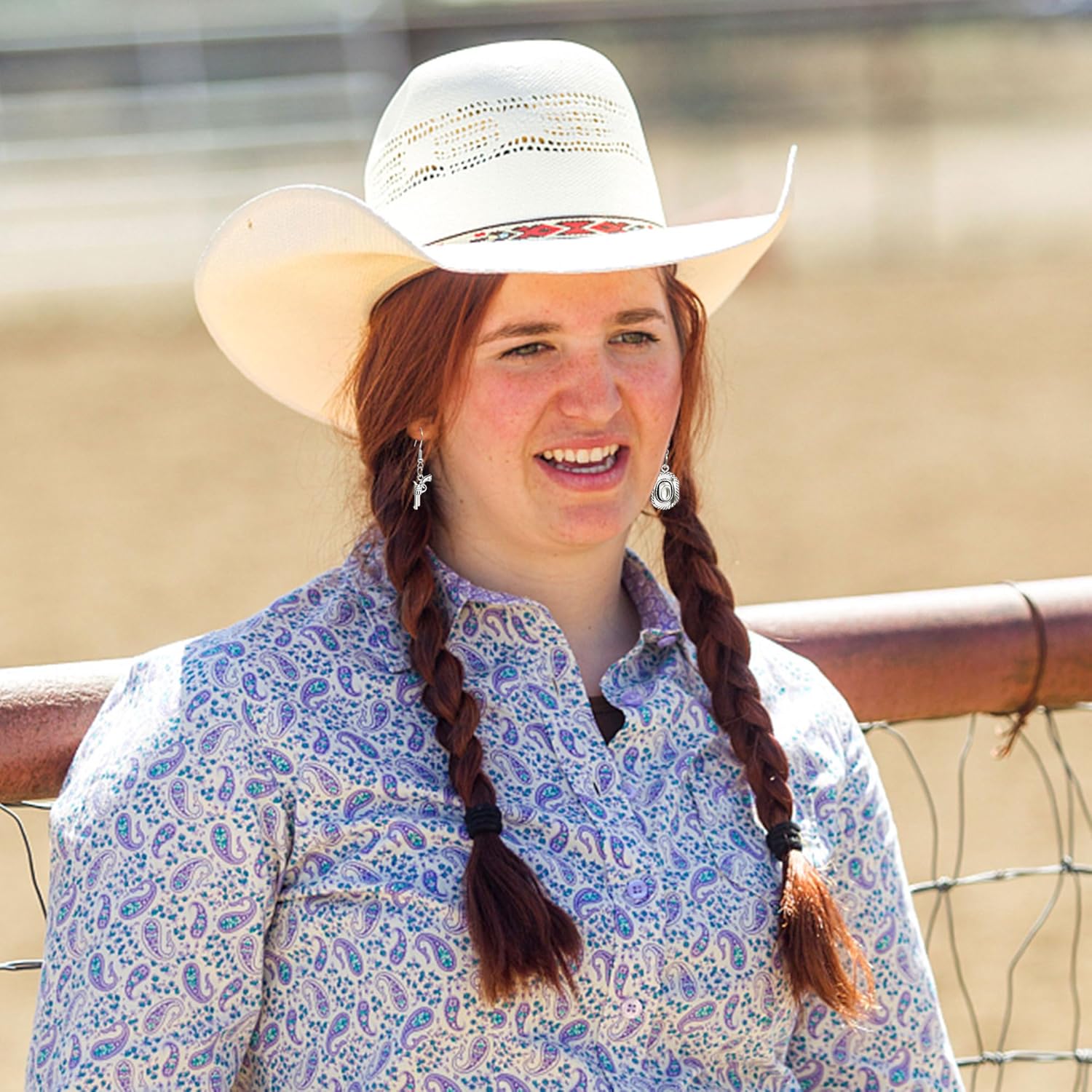 4 Pairs Cowgirl Boot Earrings for Women,Texas Western Cowboy Hat Spur Dangle Drop Earrings Jewelry Gift - Image 3