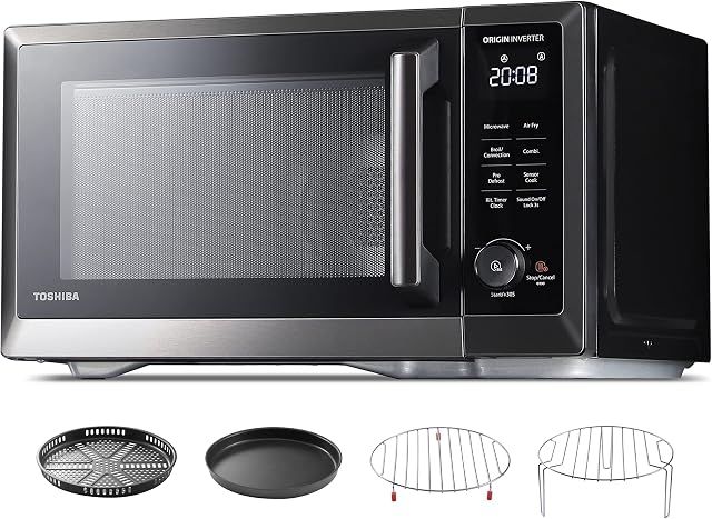 TOSHIBA 7-in-1 Countertop Microwave Oven Air Fryer Combo, MASTER Series, Inverter, Convection, Broil, Speedy Combi, Even Defrost, Humidity Sensor, Mute Function, 27 Auto Menu&47 Recipe, 1.0 cf 1000W