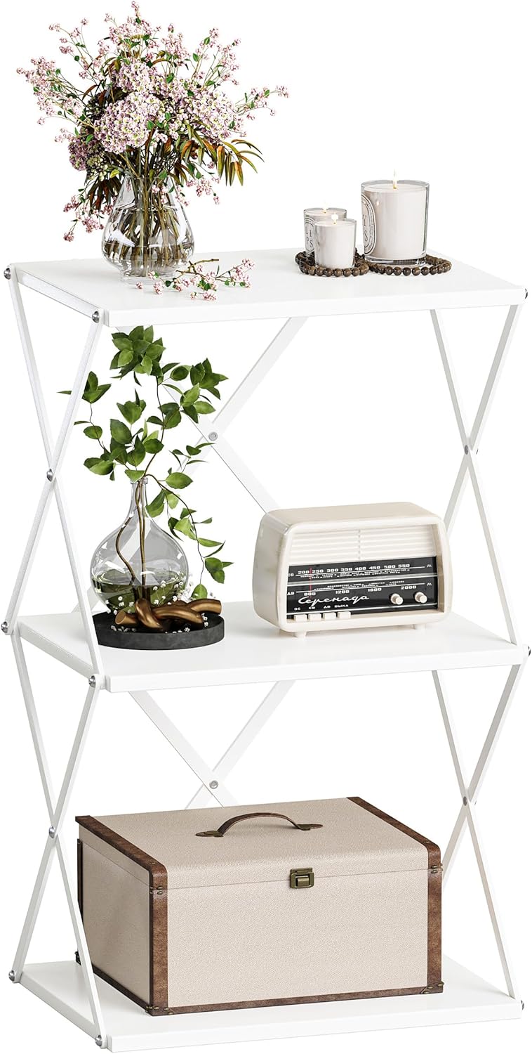 3-Tier End Table Small Side Table Tall Bedside Night Stand with Storage Sofa Side desks for Living Room Bedroom Office Bathroom Small Space White ET-03W