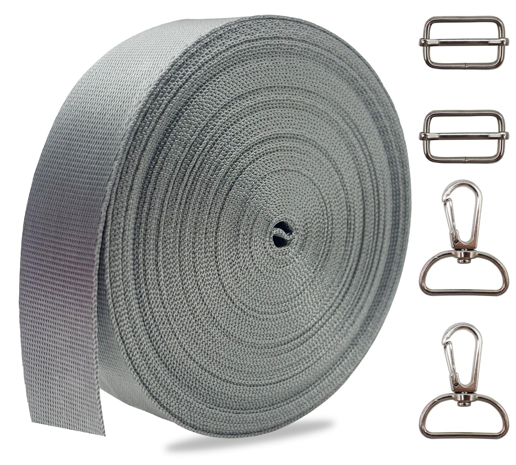 Gray 1 Inch Heavy Duty Nylon Webbing Straps with Buckles 10 Yards