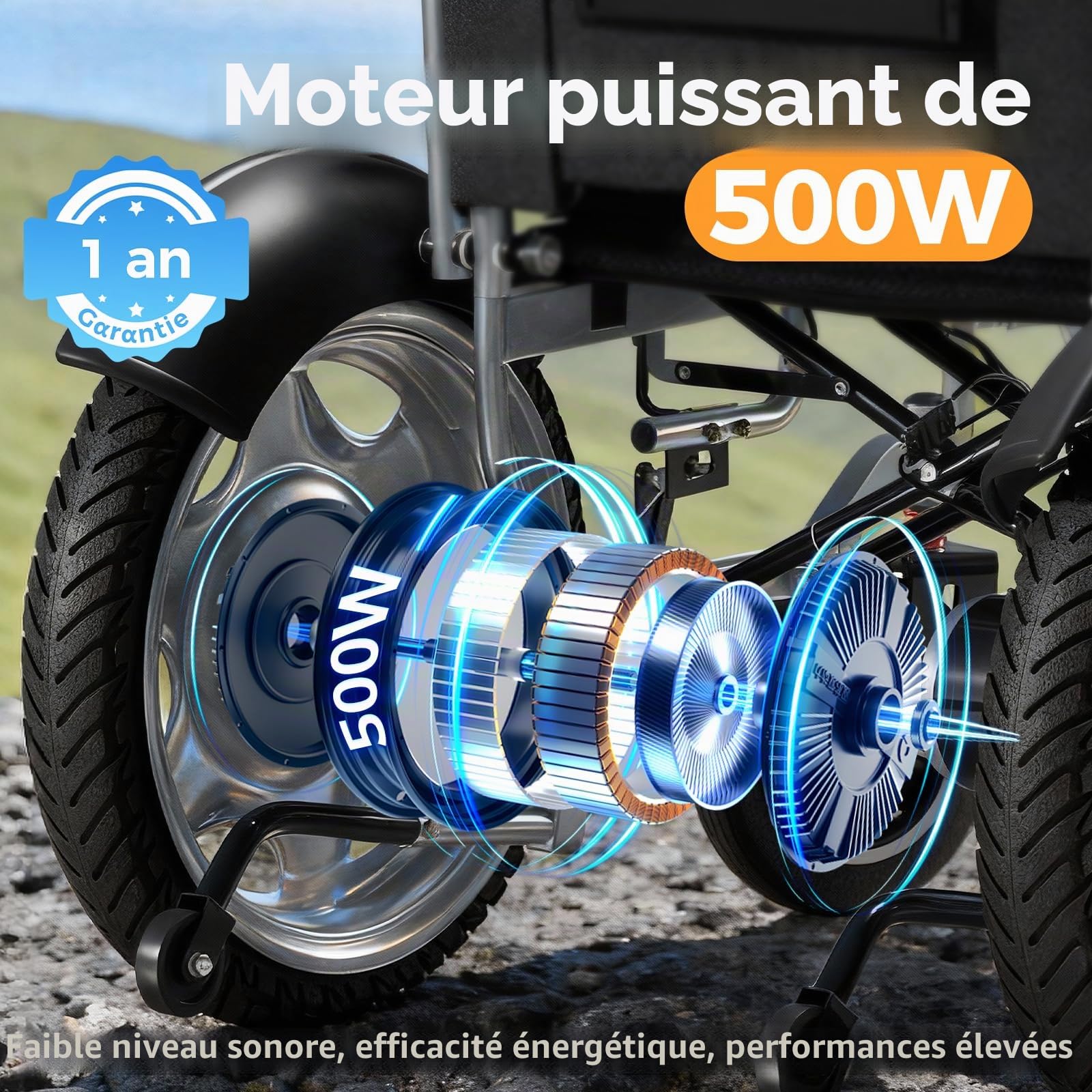 Fauteuil roulant electrique pliable adulte, assise 50 cm pour obèse, voyage | Grande taille, capacité de charge 182kg, large tout terrain scooter pour handicapé, autonomie de 25 km