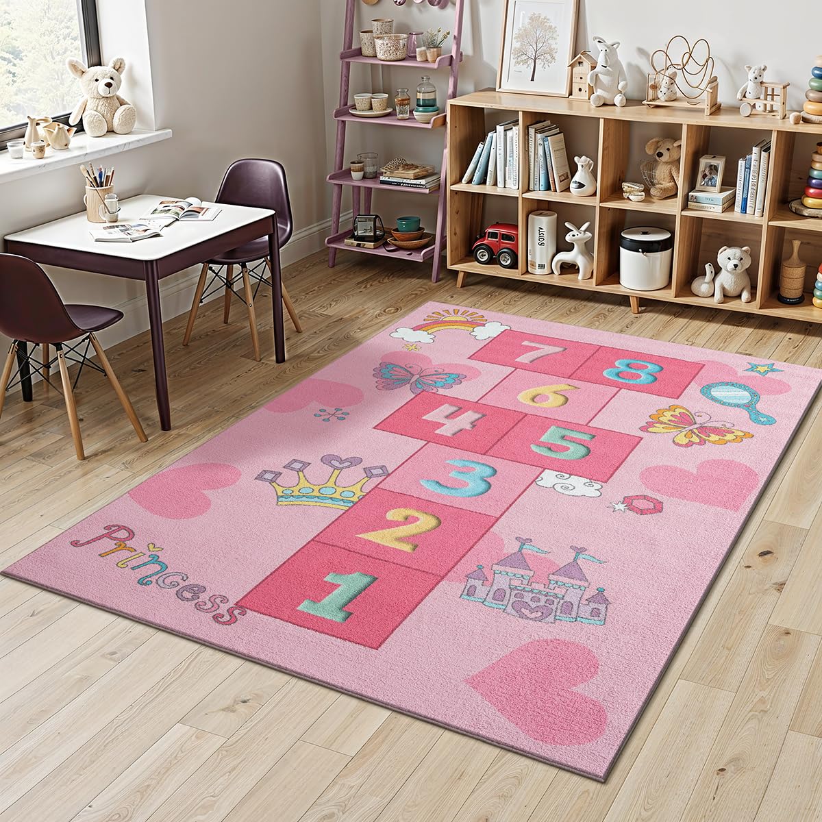 Mia´s Teppiche Joy Kids - Kinderzimmer, Kinderteppich, Spielteppich, Hüpfteppich, Zahlenteppich, Pink, 140 x 200 cm