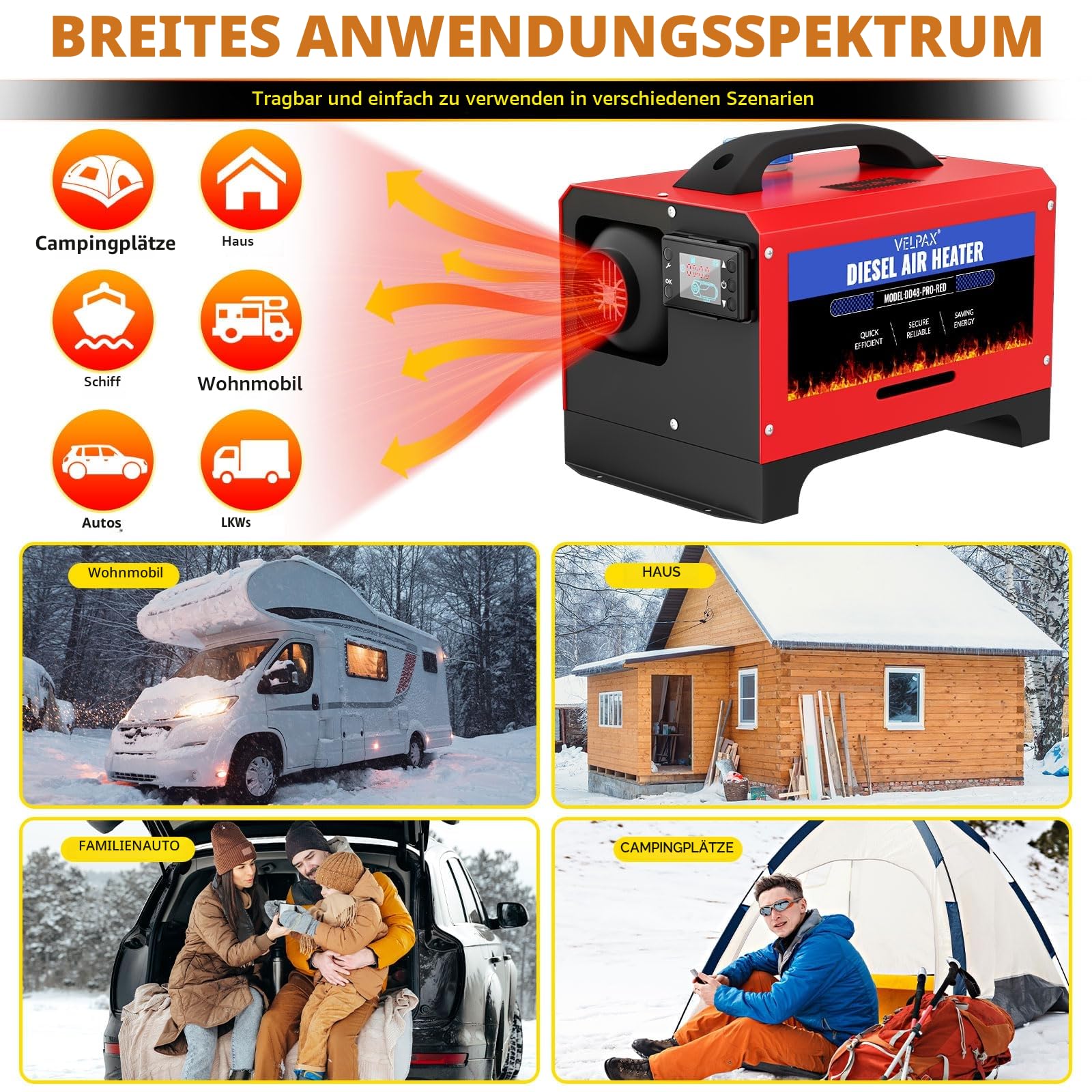 VELPAX Luft Dieselheizung Standheizung,8 kW 12 V Diesel Luftheizung All in One,LCD-Schalterdisplay 12V,Tragbare Dieselheizung für LKW Schnelles Aufheizen Bus,usw,RV Boote.