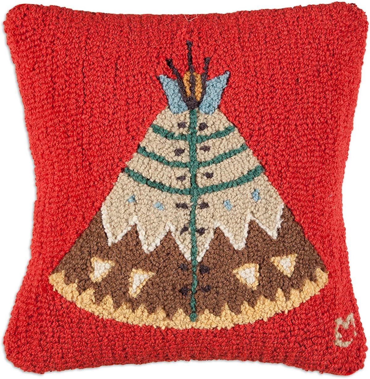 Chandler 4 Corners Artist-Designed Teepee Hand-Hooked Wool Decorative Throw Pillow (18 in x 18 in) Native American-Themed Pillow for Couches & Beds, Low Maintenance, Indigenous American Home Décor