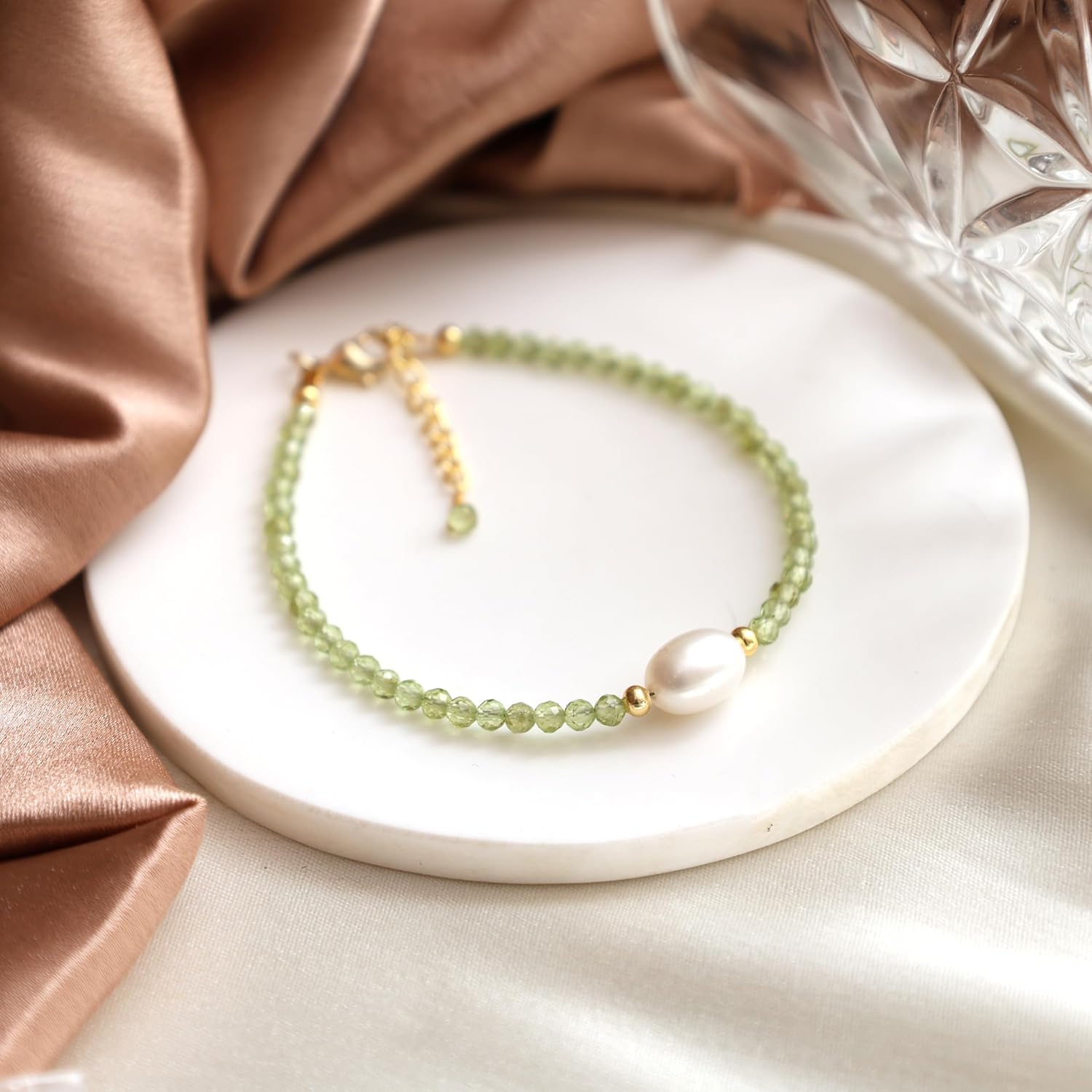 Gempires Handmade Beaded Crystal Bracelets with Freshwater Pearl Gemstone Jewelry Hypoallergenic 7.5 Inch Gold Plated Everyday Wear Bracelet Gifts