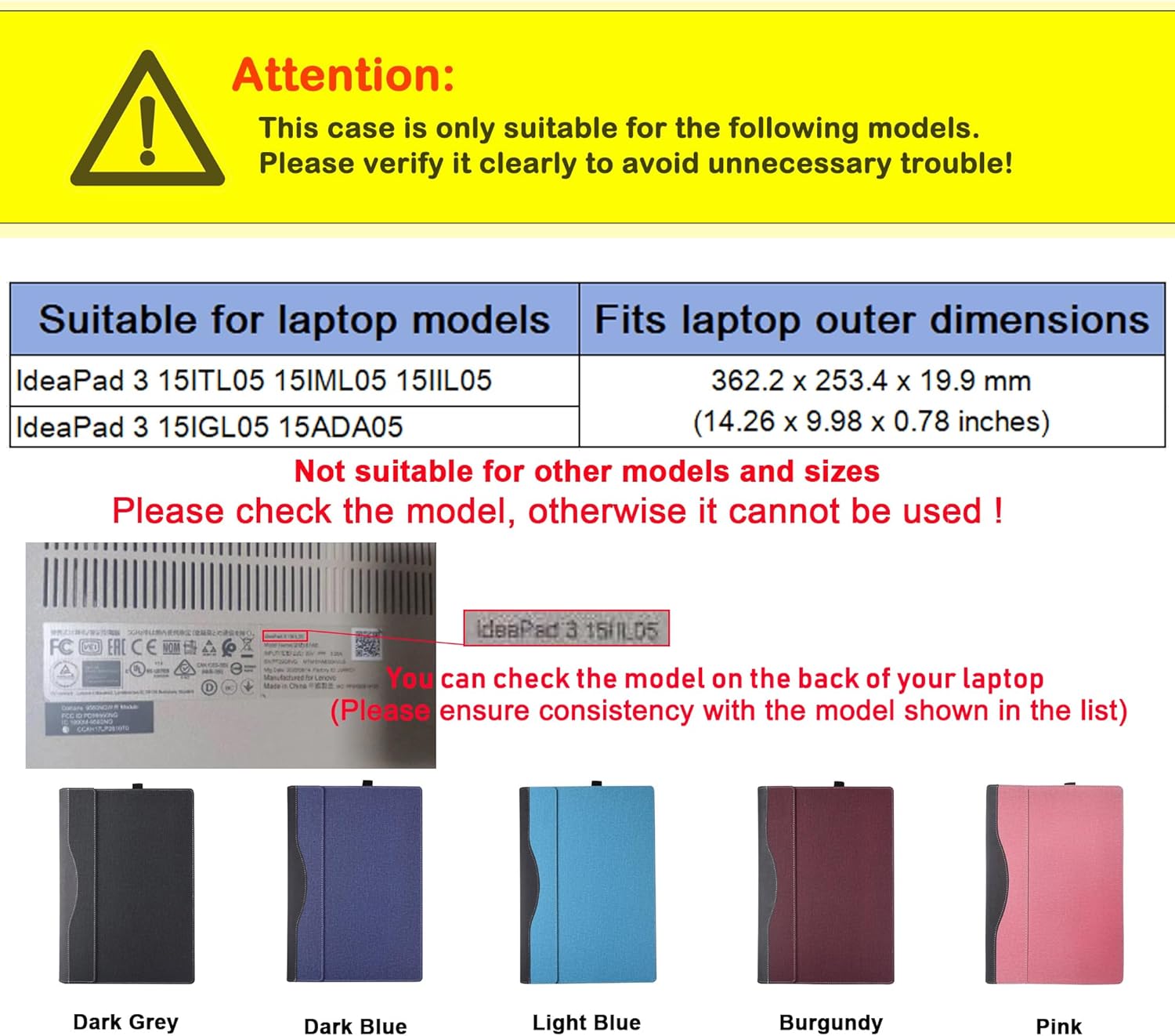 Laptop Case Cover for Lenovo IdeaPad 3 15ITL05 15IML05 15IIL05 15IGL05 15ADA05 Sleeve,Detachable PU Leather Protective Shell Bag with Pen Holder (Dark Grey)