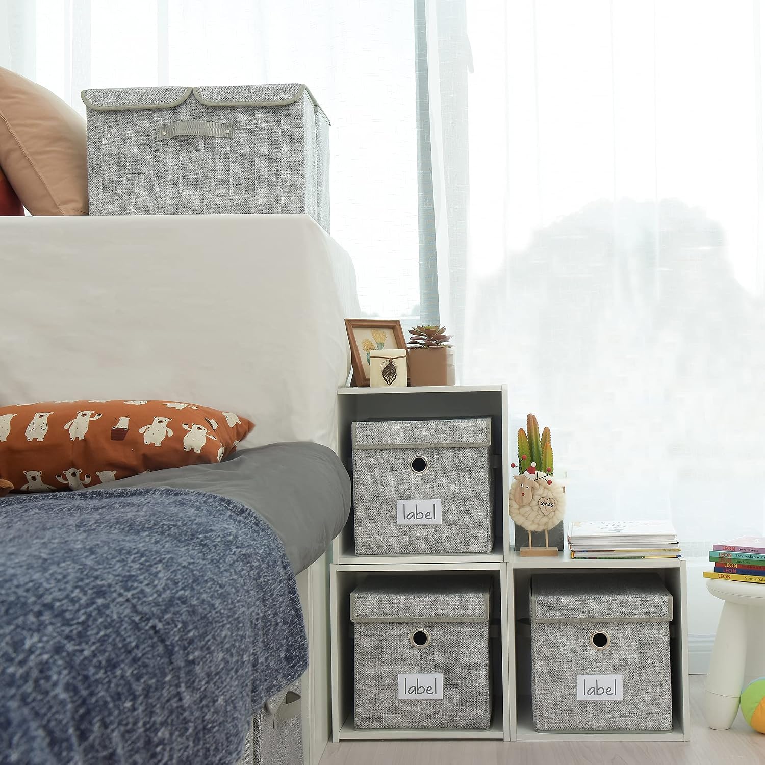 GRANNY SAYS Shelf Organizer Bins, 3-Pack Storage Cube with Lids, Gray Storage Bins, Cube Storage Bins 11x11