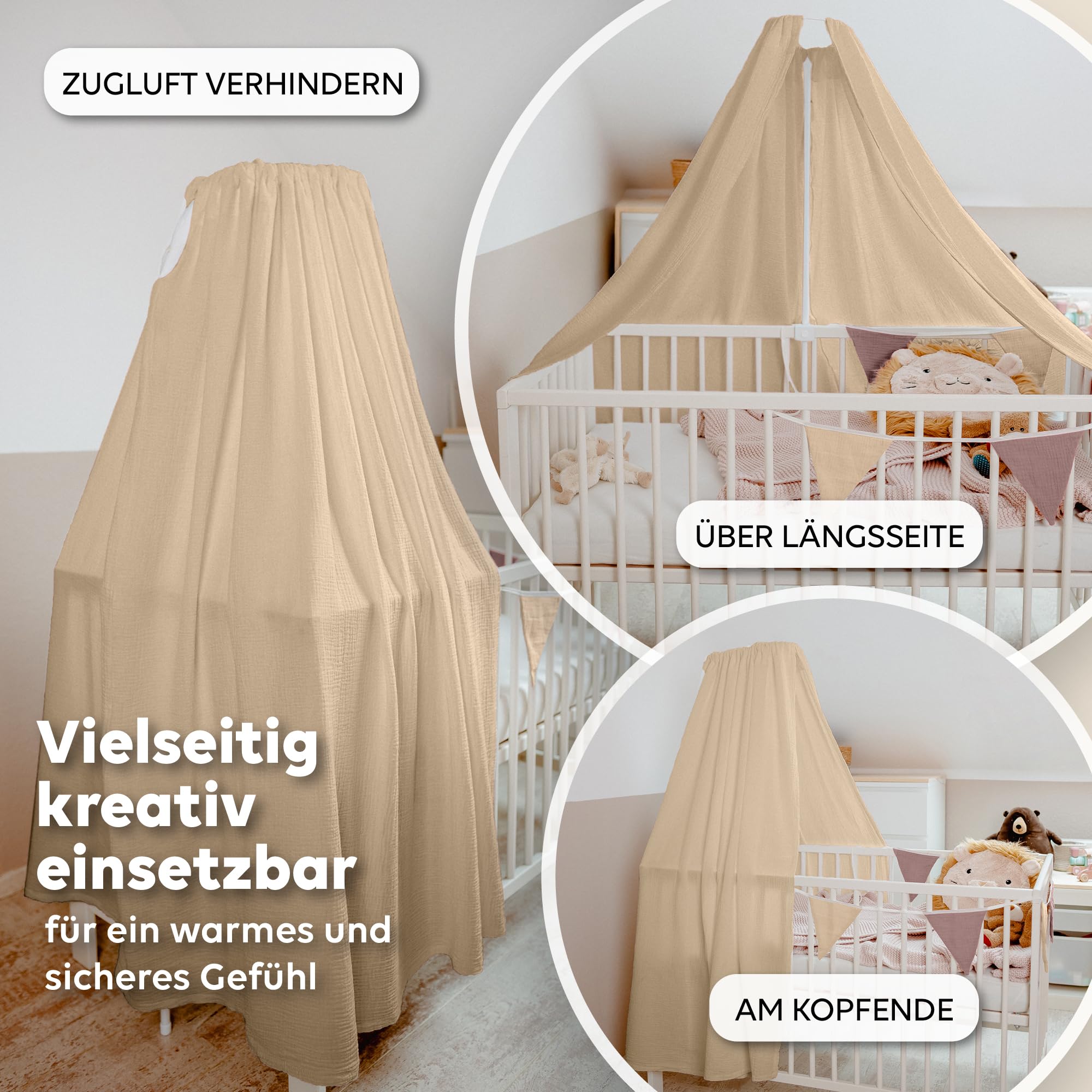 lilimaus Baldacchino Lettino Bambini in Mussola di Cotone Cucito a Mano