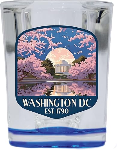 R and R Imports Washington, D.C. Souvenir - Vaso de chupito cuadrado de 2.5 onzas, base azul D