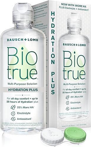 Biotrue Solución de lentes de contacto Hydration Plus solución multiusos para lentes de contacto suaves funda de lente incluida 10 onzas líquidas