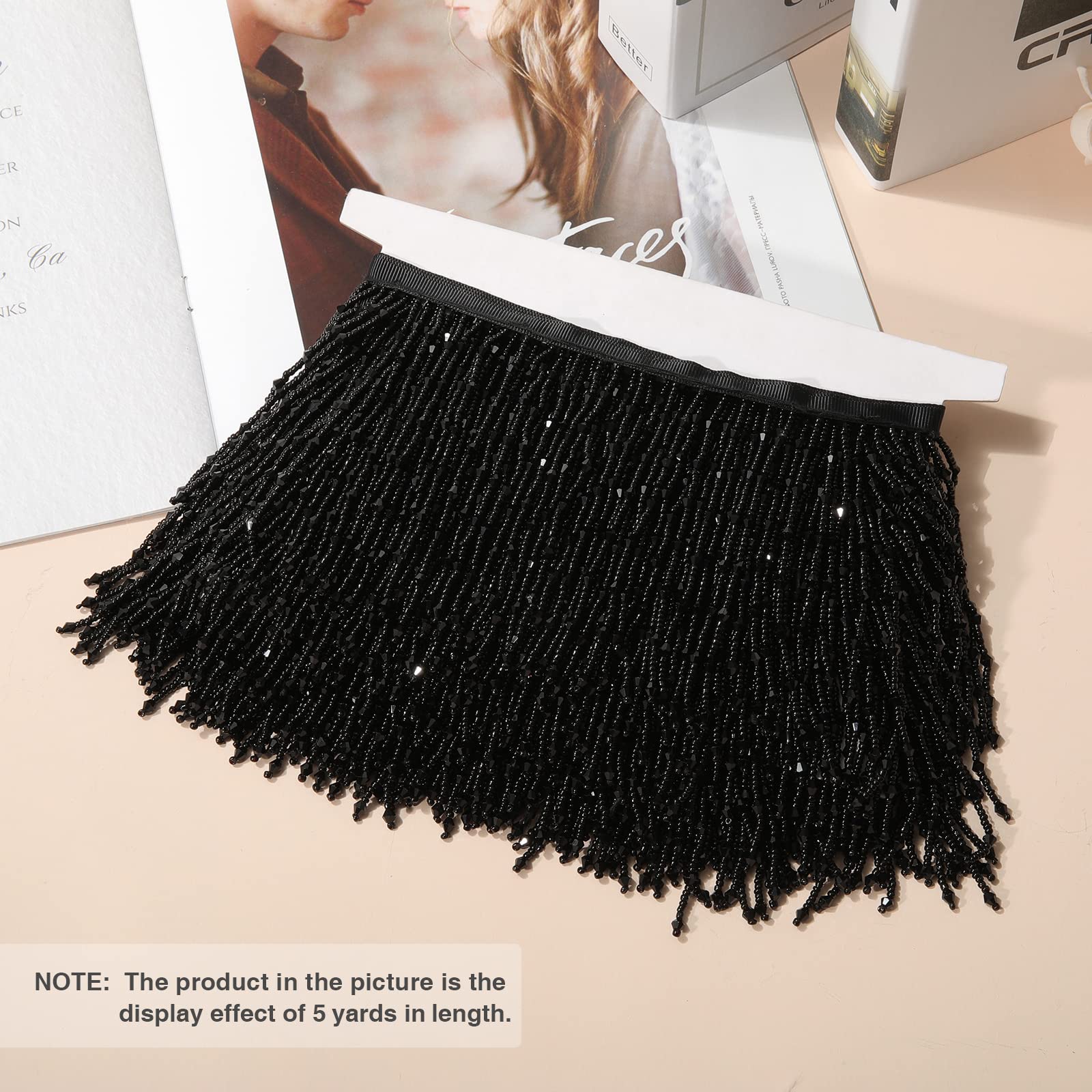 Kristallperlen-Fransenbesatz 91 Cm – Schwarz/AB-Farbe, 10 Cm Breit, Zum Nähen & Dekorieren