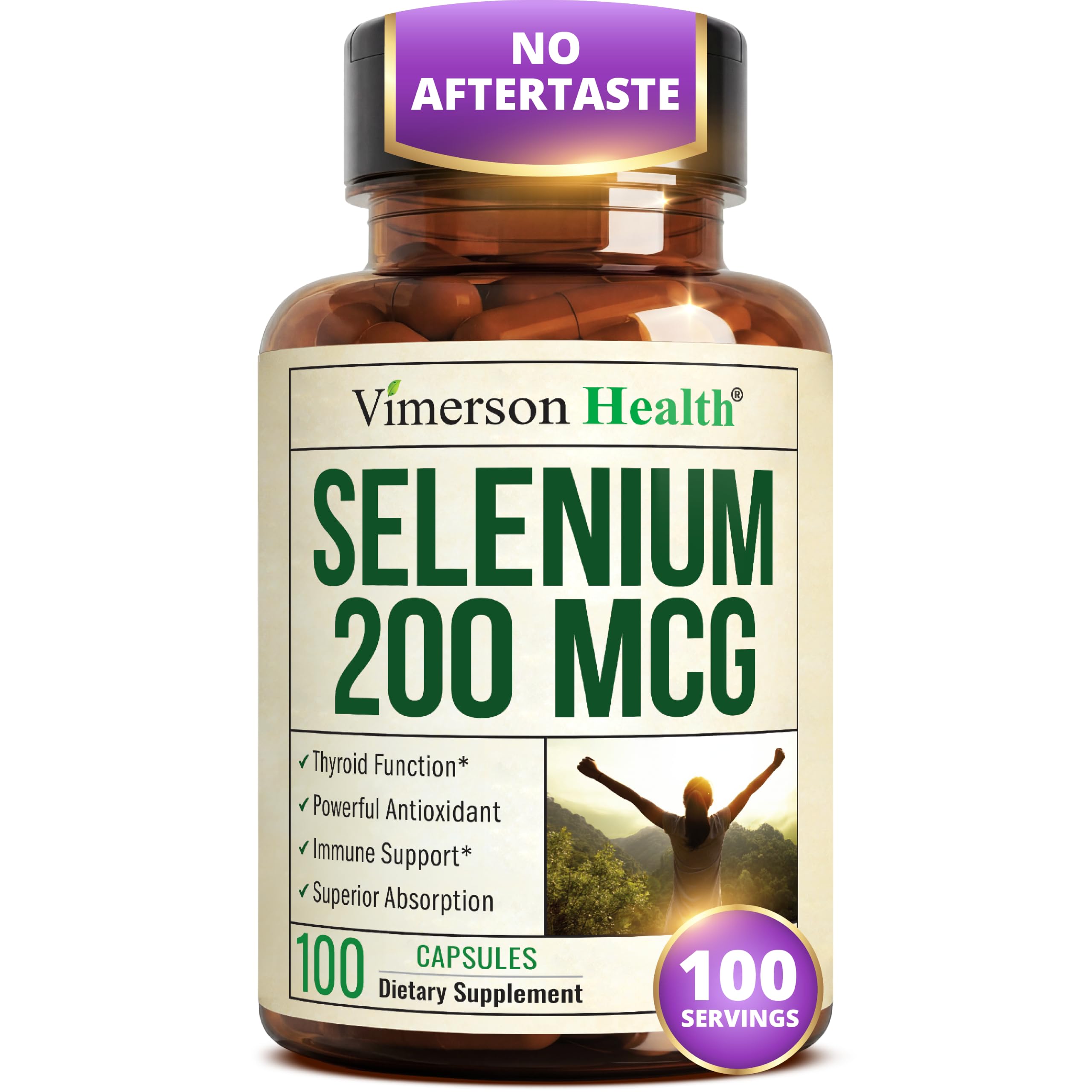 Selenium 200 mcg Capsules – High-Potency Selenium Supplement for Thyroid, Antioxidant & Immune Support – Highly Bioavailable L-Selenomethionine Essential Mineral Supplements – Vegan, 100 Capsules