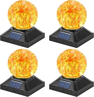 Twinsluxes Solar Post Cap Lights Outdoor, Flickering Flame Lights, Waterproof LED Fence Post Solar Lights, for 3.5x3.5/4x4/5x5 Wood Posts in Patio Yard Landscape Decoration, Deck or Garden Decoration