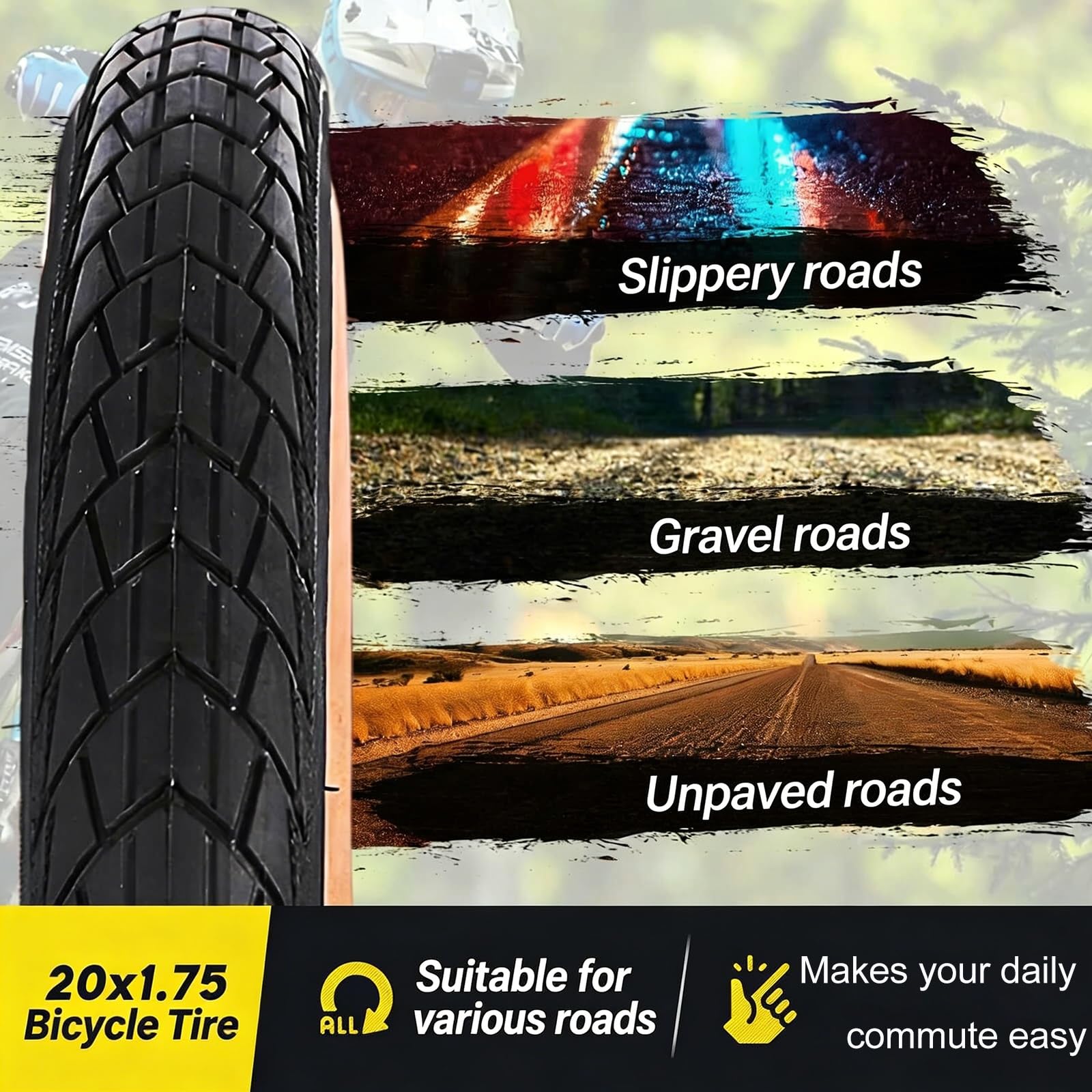 2PCS 20x1.75 47-406 Opona Rowerowa, Odporna na Przebicia, 60 TPI, 35-45 PSI, do Rowerów Miejskich, Turystycznych i Górskich, Trwała Gumowa