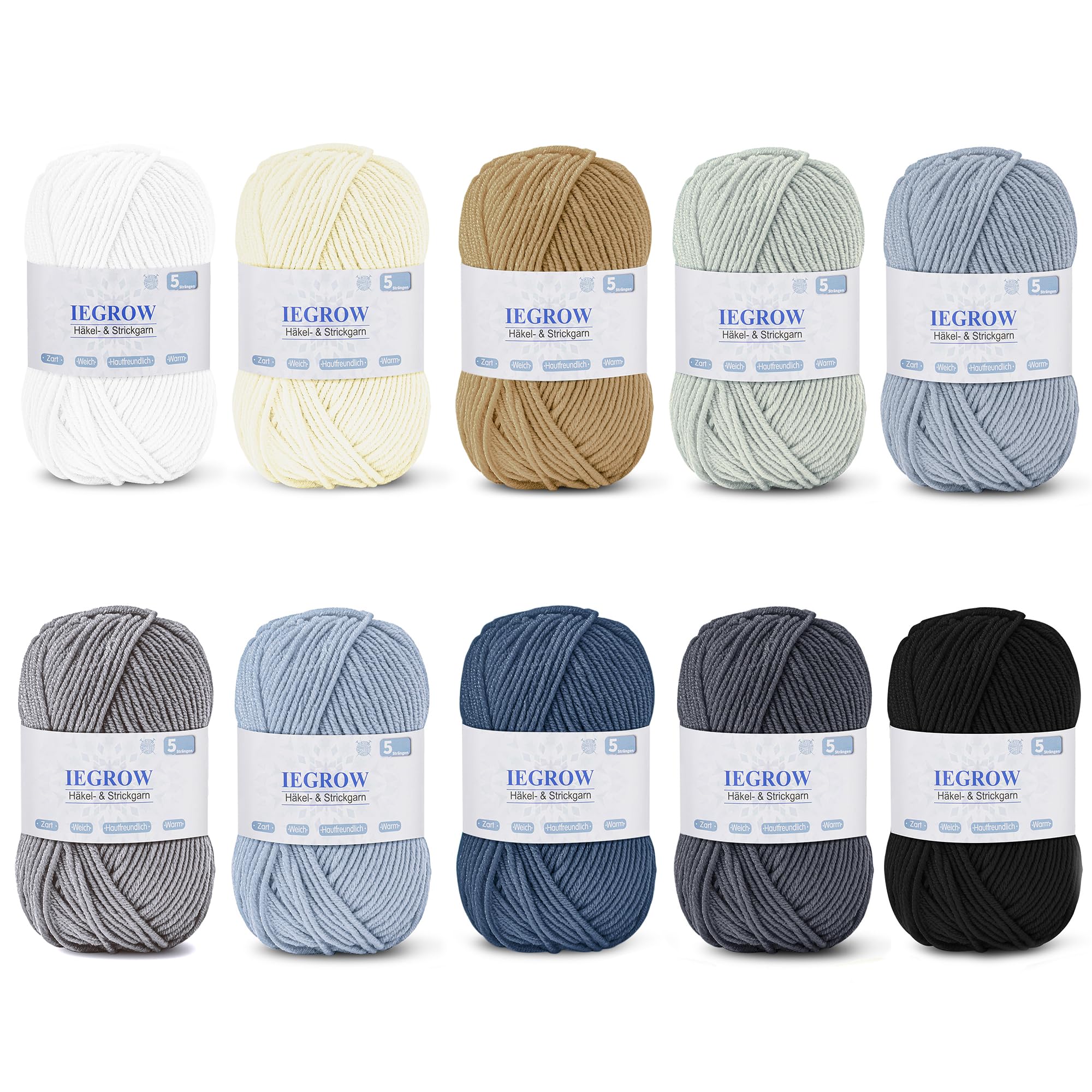 Häkelgarn (50g x 5 Farben), 5-fach Garn zum Stricken, Garn zum Häkeln und Stricken, Handstrickgarn-Sets