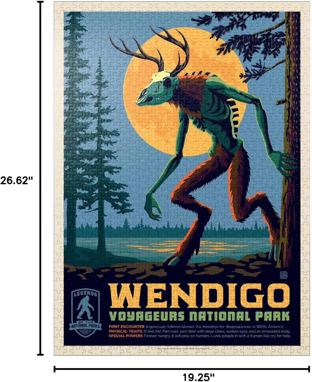 MyPuzzle Legends of The National Parks: Voyageurs' The Wendigo, Vintage Poster - Premium 1000 Piece Jigsaw Puzzle for Adults