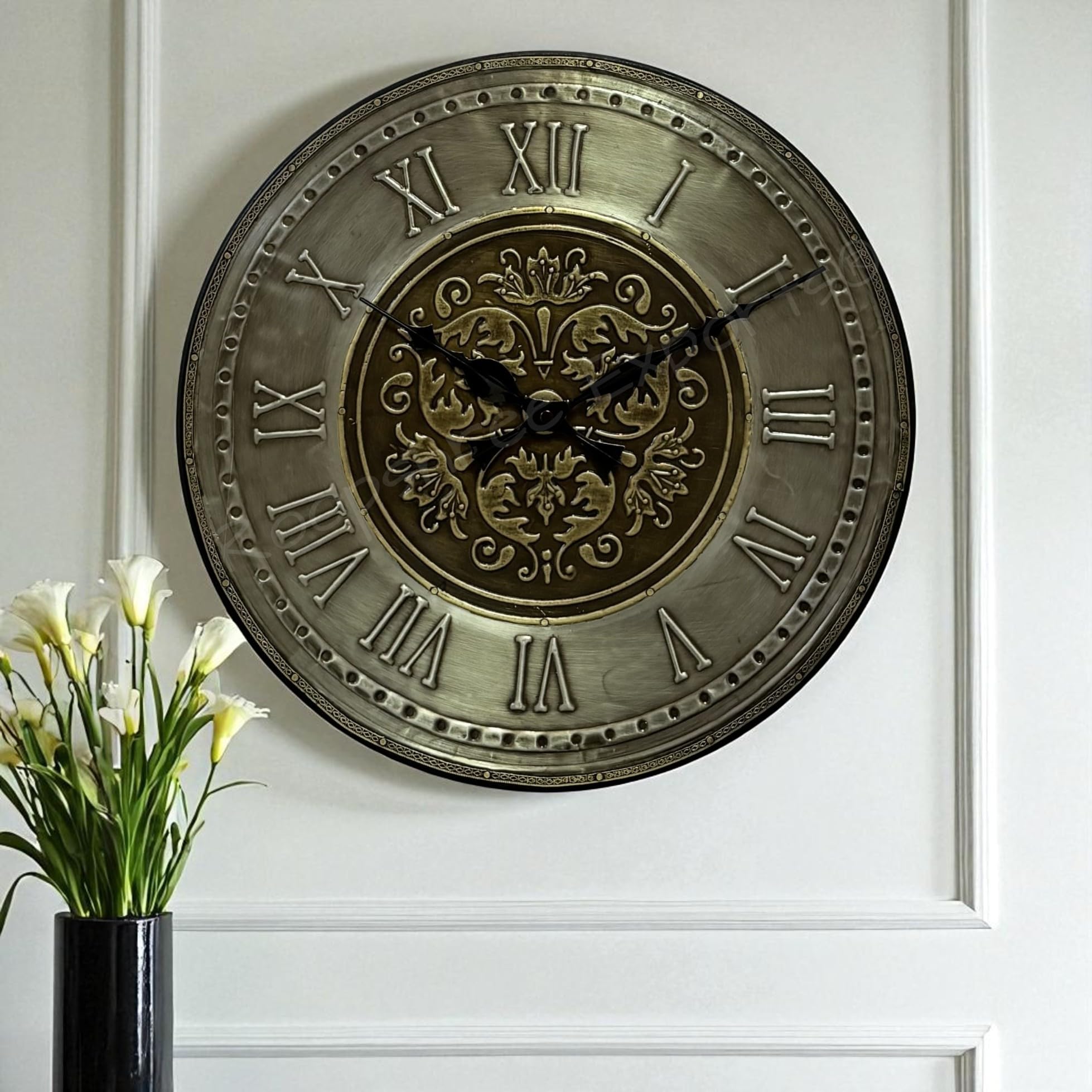 Vintage Wooden Brass Inlay Wall Clock - Handcrafted Art -18