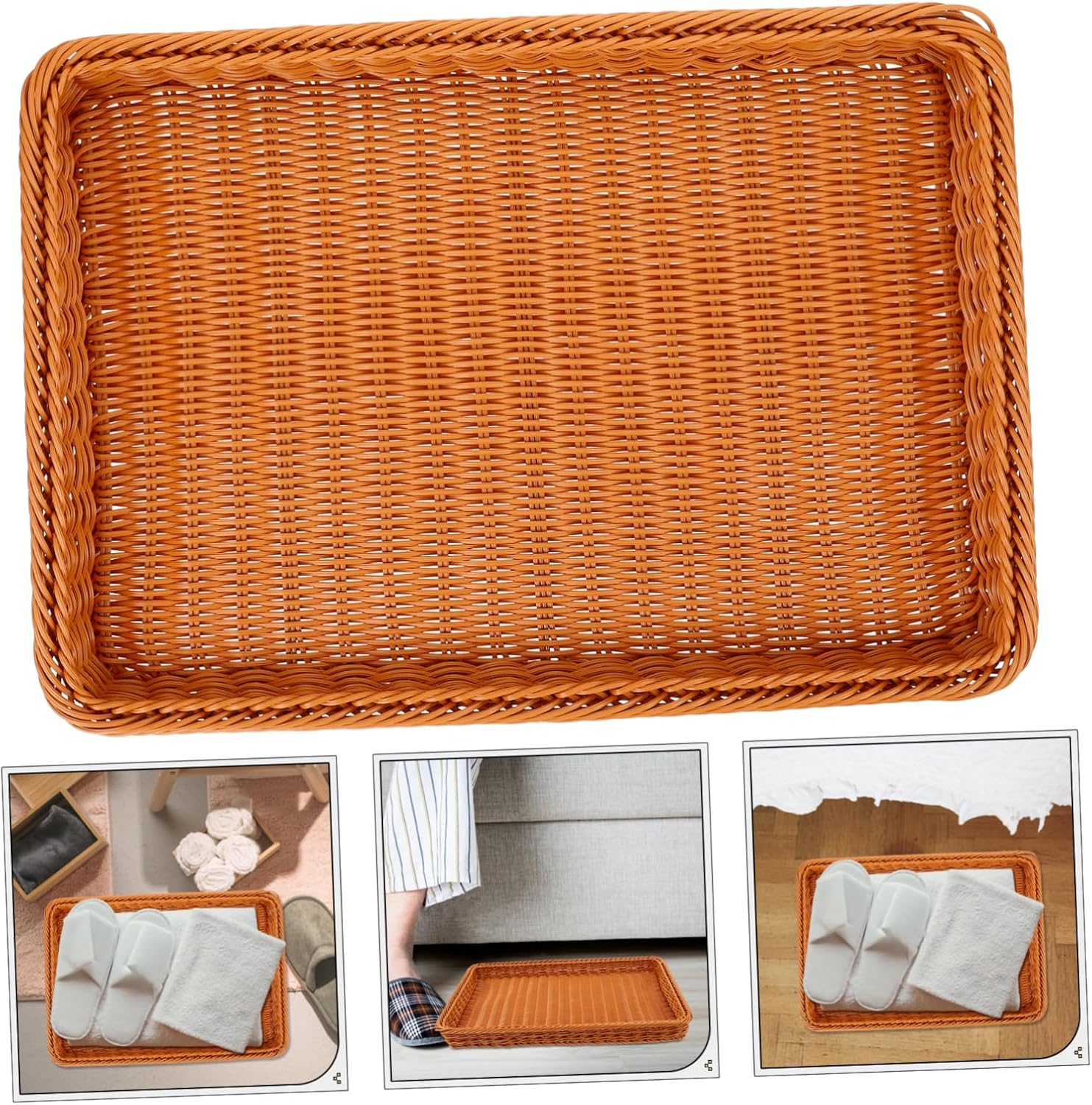 Garneck Elegant Imitation Rattan Shoe Basket Organizer for Use Multi-function Storage for Shoes Books and Sundries High-capacity Decorative Display Basket
