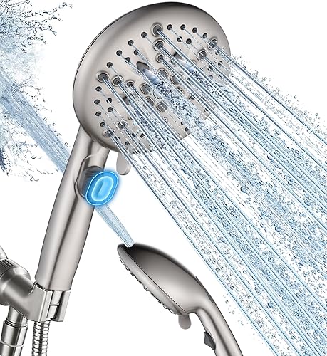 Miniatura 10 de Cobbe Cabezal de ducha de alta presión con botón de pausa integrado, cabezal de ducha desmontable de 9 funciones con soporte giratorio de latón de
