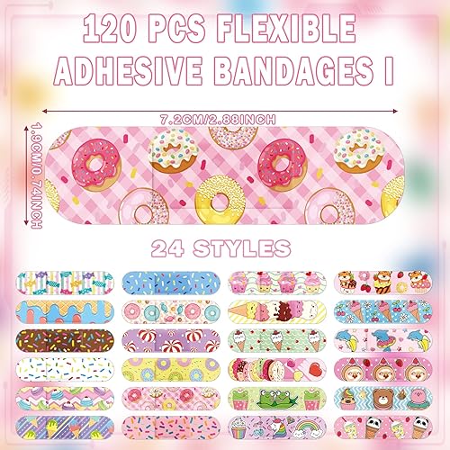 Miniatura 2 de 120 vendajes de 20 estilos para niños, lindos vendajes flexibles de dibujos animados, impermeables, transpirables, tiras que protegen cortes y