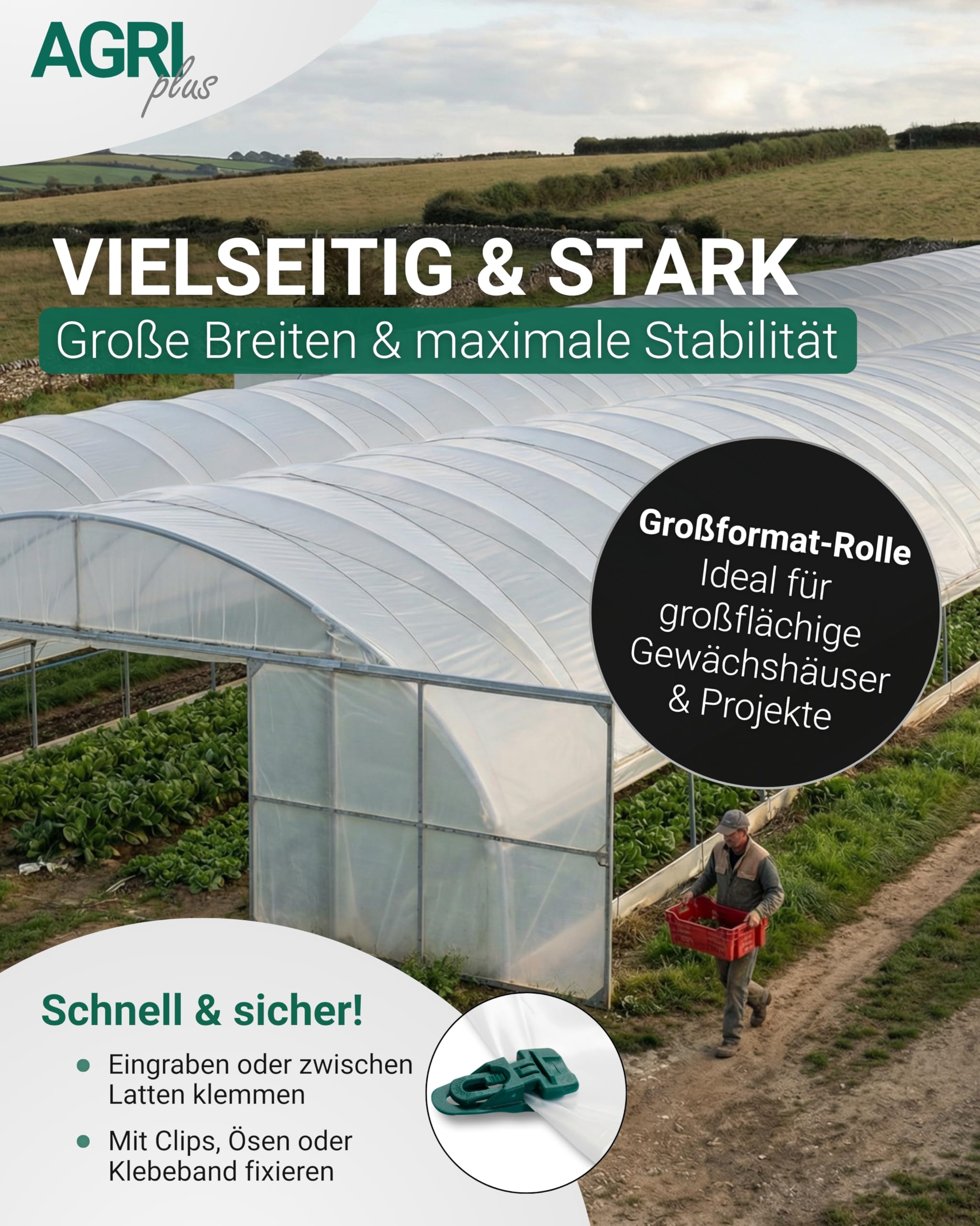 AGRIplus Gewächshausfolie inkl. Reparaturband I 3,2 x 5 m I Verschiedene Größen I UV-beständige, wetterfeste & reißfeste Gartenfolie I 200 µ Starke Abdeckfolie für Gewächshaus & Outdoor-Einsatz