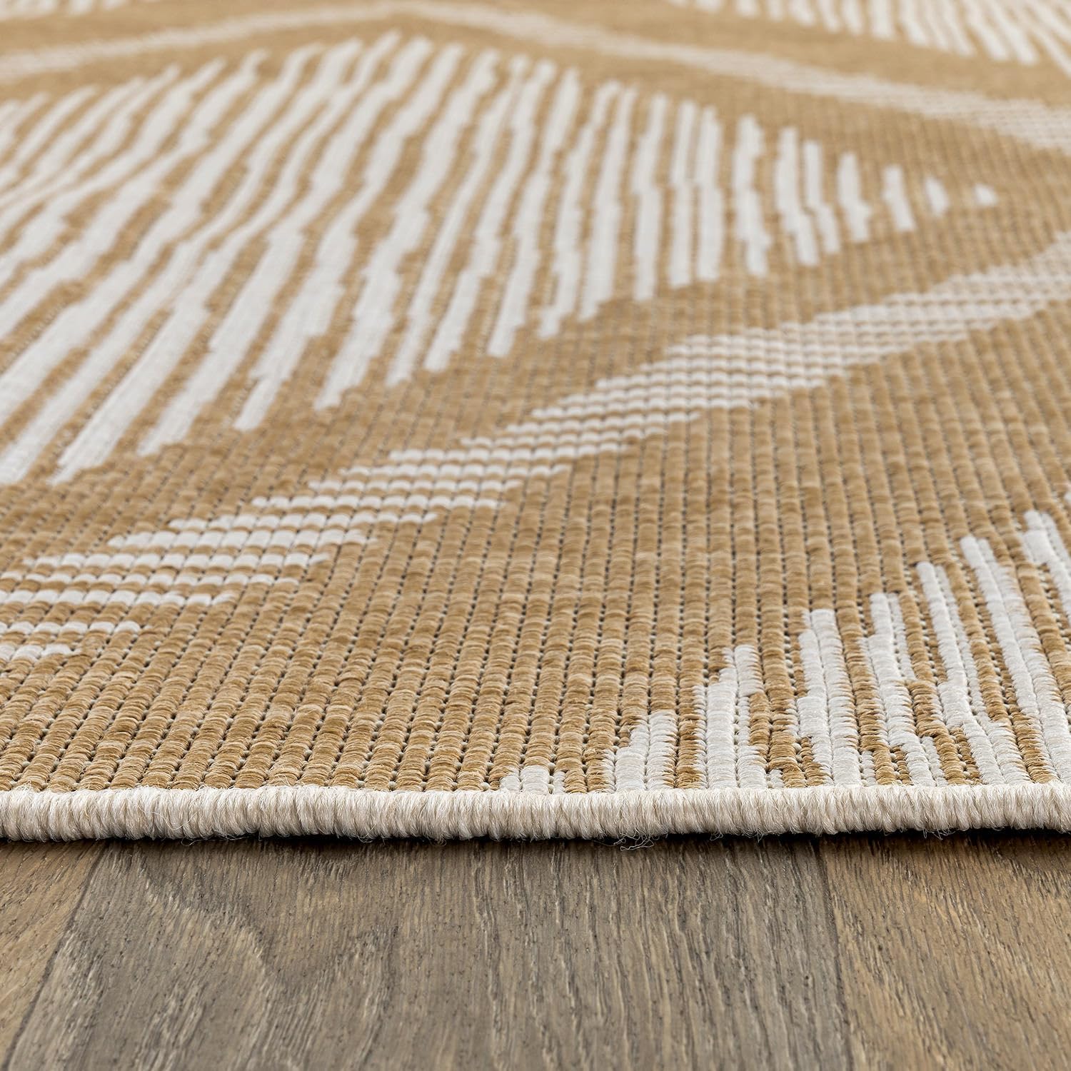 Rugshop Natural Contemporary Geometric Stripe Indoor/Outdoor Large Area Rug, Weather Resistant & Reversible, for Backyard, Deck and Outdoor Lounge, 7'10" x 10'
