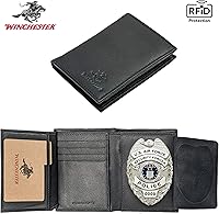 Vista 2 de Winchester Billetera de cuero genuino de grano completo con identificación de policía RFID, se adapta a cualquier forma de insignia con un pin